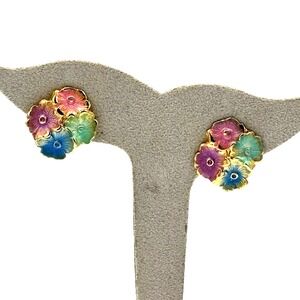 VINTAGE enamel colorful flower cip on Earrings‎